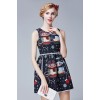 TE9631LLYG Europe fashion round neck owl print jacquard weave sleeveless dress