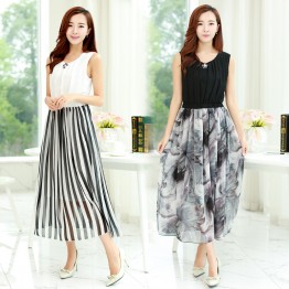 TE9852MSJ Korean fashion color matching slim waist long dress