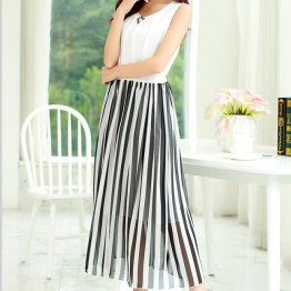 TE9852MSJ Korean fashion color matching slim waist long dress