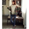 TE0853DNFS Korean fashion camouflage flowers lamb lining thicken coat with cap