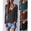 TE0856DNFS Hot sale rib cotton v-neck long sleeve t-shirt