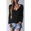 TE0856DNFS Hot sale rib cotton v-neck long sleeve t-shirt