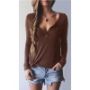 TE0856DNFS Hot sale rib cotton v-neck long sleeve t-shirt