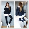 TE1114GJ Stripes splicing collar skirt hen long t-shirt