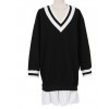 TE1114GJ Stripes splicing collar skirt hen long t-shirt