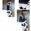 TE1114GJ Stripes splicing collar skirt hen long t-shirt