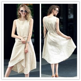 TE1223GJWL Fashion back buttons belt sleeveless dress