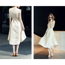 TE1223GJWL Fashion back buttons belt sleeveless dress