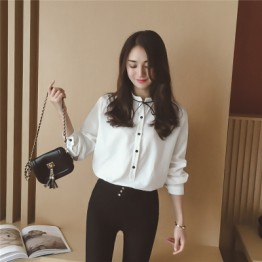 TE128XXYJ Korean fashion pure color lacing neck blouse