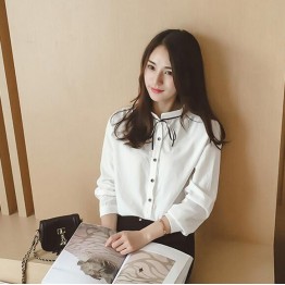 TE128XXYJ Korean fashion pure color lacing neck blouse