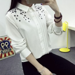 TE1655MLCS Korean fashion print lapel white shirt