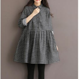 TE1663MLCS Vintage cotton stripes checks loose dress