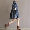 TE1665MLCS Shivering print long sleeve bowtie neck loose dress