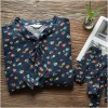 TE1665MLCS Shivering print long sleeve bowtie neck loose dress