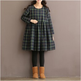 TE1666MLCS Vintage fresh girl stripes checks loose dress