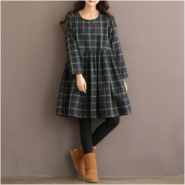 TE1666MLCS Vintage fresh girl stripes checks loose dress