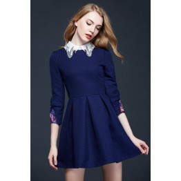 TE2618NS Sweet embroidery collar puff sleeve slim waist dress