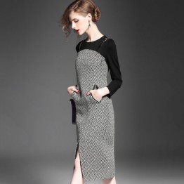 TE2620NS Elegant gentlewomen OL temperament slit long dress