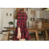 TE3894NX England fashion v-neck checks slim waist dress