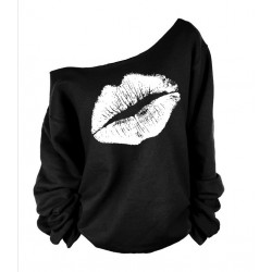 TE3900NX Big lips print one shoulder sexy sweatshirt