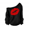 TE3900NX Big lips print one shoulder sexy sweatshirt