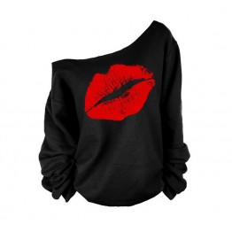 TE3900NX Big lips print one shoulder sexy sweatshirt