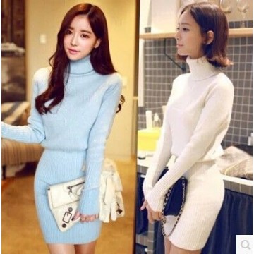 TE5001YYM Turtleneck tight hip long sleeve knitting dress