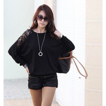 TE5510DFYL Fashion lace splicing batwing sleeve loose t-shirt