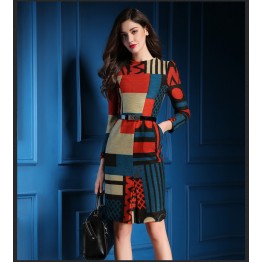 TE5782WJYY Europe fashion temperament irregular print dress