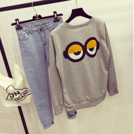 TE5909QBY Trendy stereoscopic letters eyes back loose sweatshirt