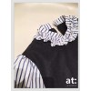 TE6238YZL Petal neckline stripes sleeve woolen splicing fake two piece dress
