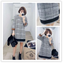 TE6303YZS Thicken woolen color matching checks dress