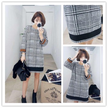 TE6303YZS Thicken woolen color matching checks dress