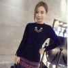 TE6318MN Korean fashion sueded embroidery cat t-shirt