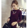 TE6318MN Korean fashion sueded embroidery cat t-shirt