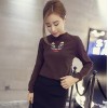 TE6318MN Korean fashion sueded embroidery cat t-shirt