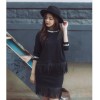 TE6318YZS Letters print pu tassel sweatshirt with tassel skirt