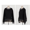 TE6318YZS Letters print pu tassel sweatshirt with tassel skirt