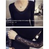 TE6320MN V-neck lace splicing backing shirt