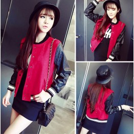 TE6333MN PU splicing sleeve woolen baseball jacket