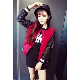 TE6333MN PU splicing sleeve woolen baseball jacket