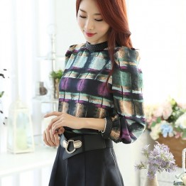 TE6630SOLO Thicken wool colorful checks stand collar long sleeve shirt