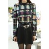 TE6630SOLO Thicken wool colorful checks stand collar long sleeve shirt