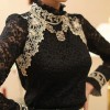 TE6633SOLO Thicken wool stand collar long sleeve lace backing shirt