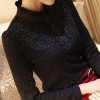 TE6636SOLO Autumn fashion stand collar wool lining lace long sleeve shirt