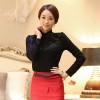 TE6636SOLO Autumn fashion stand collar wool lining lace long sleeve shirt