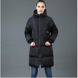 TE6670YYM Winter casual pure color down long coat with cap