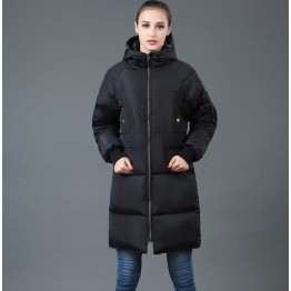 TE6670YYM Winter casual pure color down long coat with cap