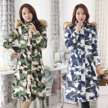 TE6671YYM Korean style fur collar down long coat with cap