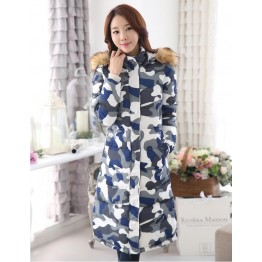 TE6671YYM Korean style fur collar down long coat with cap